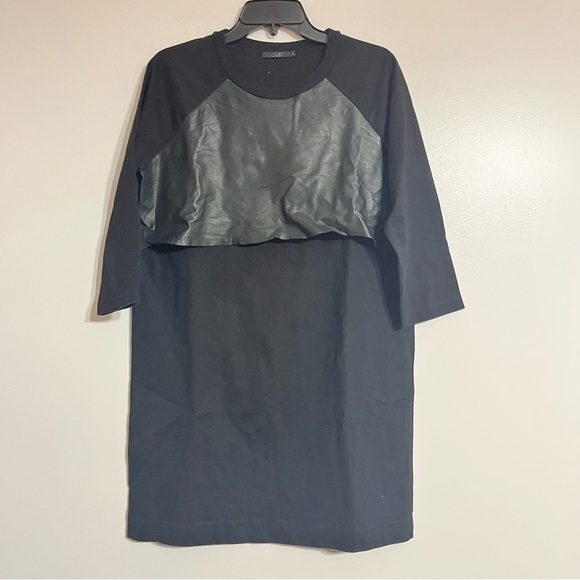 COS Dresses & Skirts - Women’s Cos‎ Black 3/4 Sleeve Knee Length Dress Front Leather Panel Size Medium